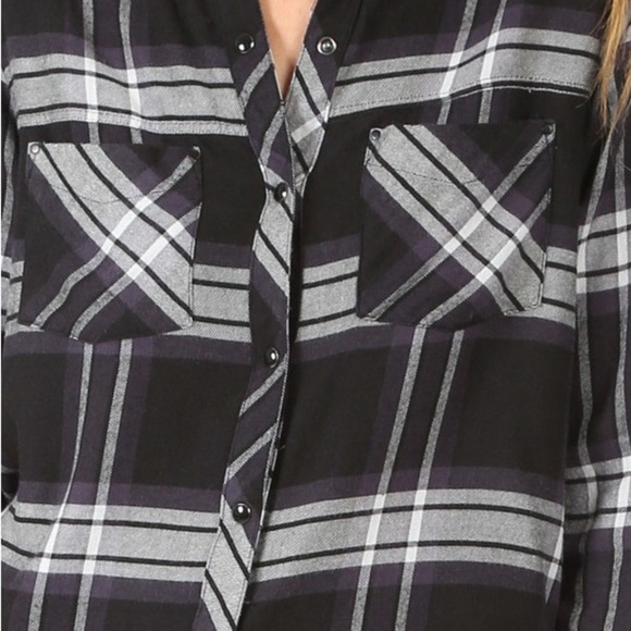 Rails Leo Button Down Top in Black Ash White XS - Picture 4 of 8